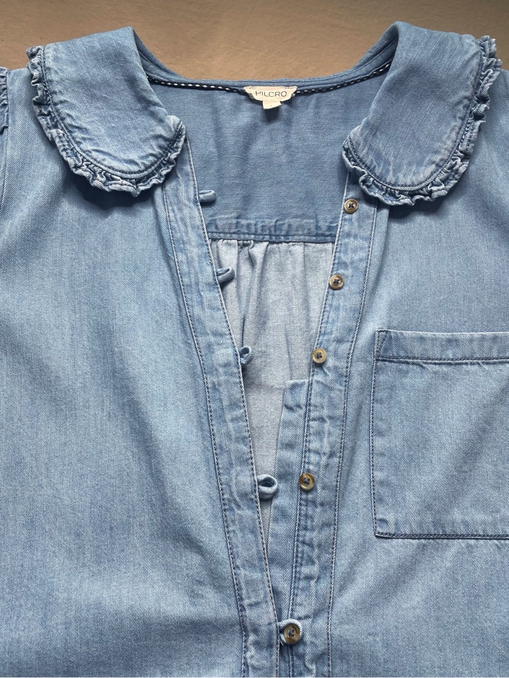 The Keira Denim Mini Dress Anthropologie Pilcro Cotton Light Wash Boho Size L - Picture 8 of 15